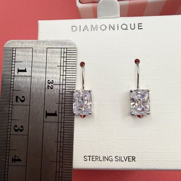 Diamonique New in Box Sterling Silver Emerald Cut CZ Earrings QVC - Picture 5 of 13